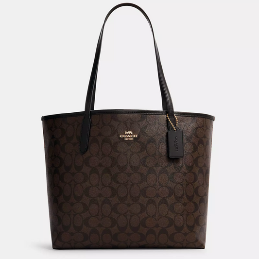 Coach City Tote In Signature Canvas 5696 Brown Black