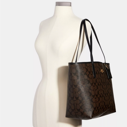 Coach City Tote In Signature Canvas 5696 Brown Black