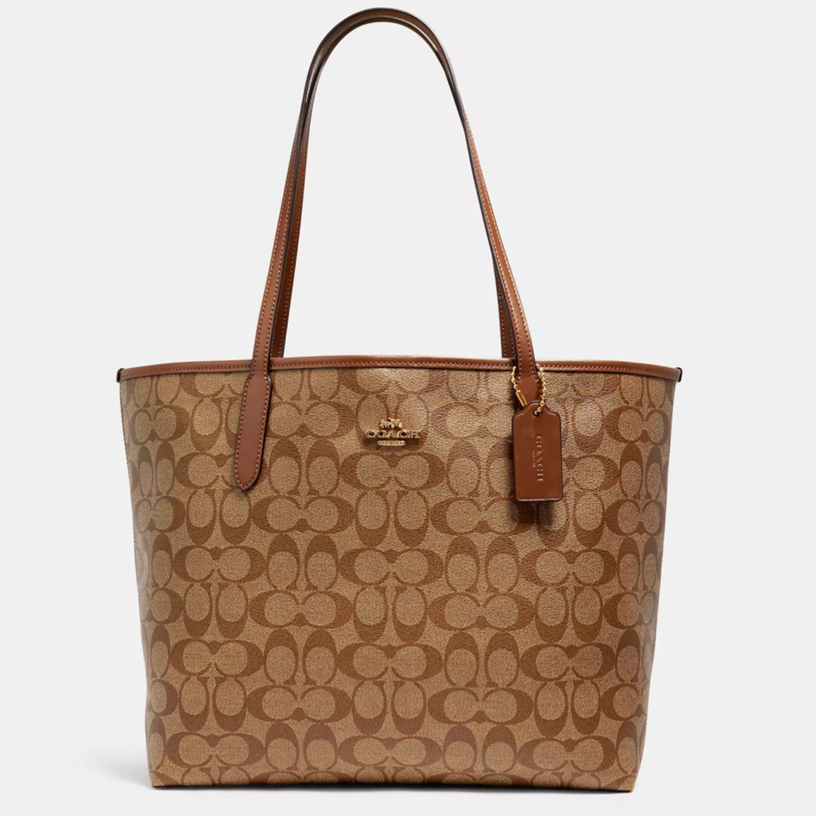 Coach City Tote In Signature Canvas 5696 Khaki Saddle