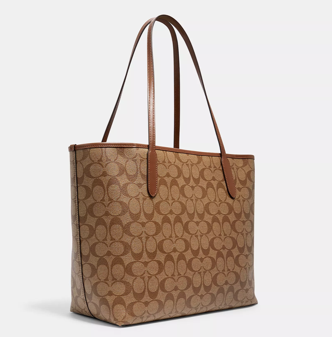 Coach City Tote In Signature Canvas 5696 Khaki Saddle