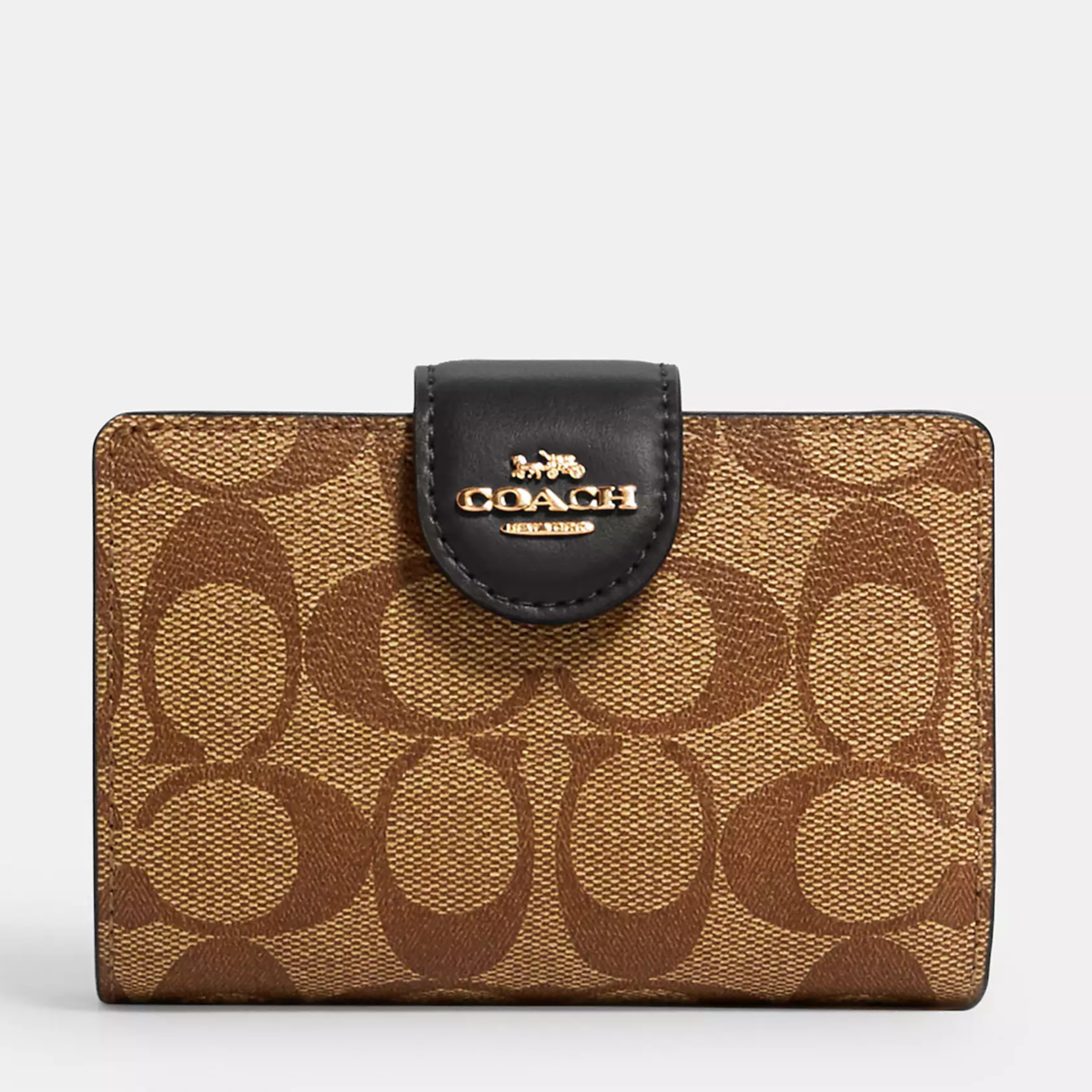 Coach Medium Corner Zip Wallet In Signature Canvas C0082 Khaki Black