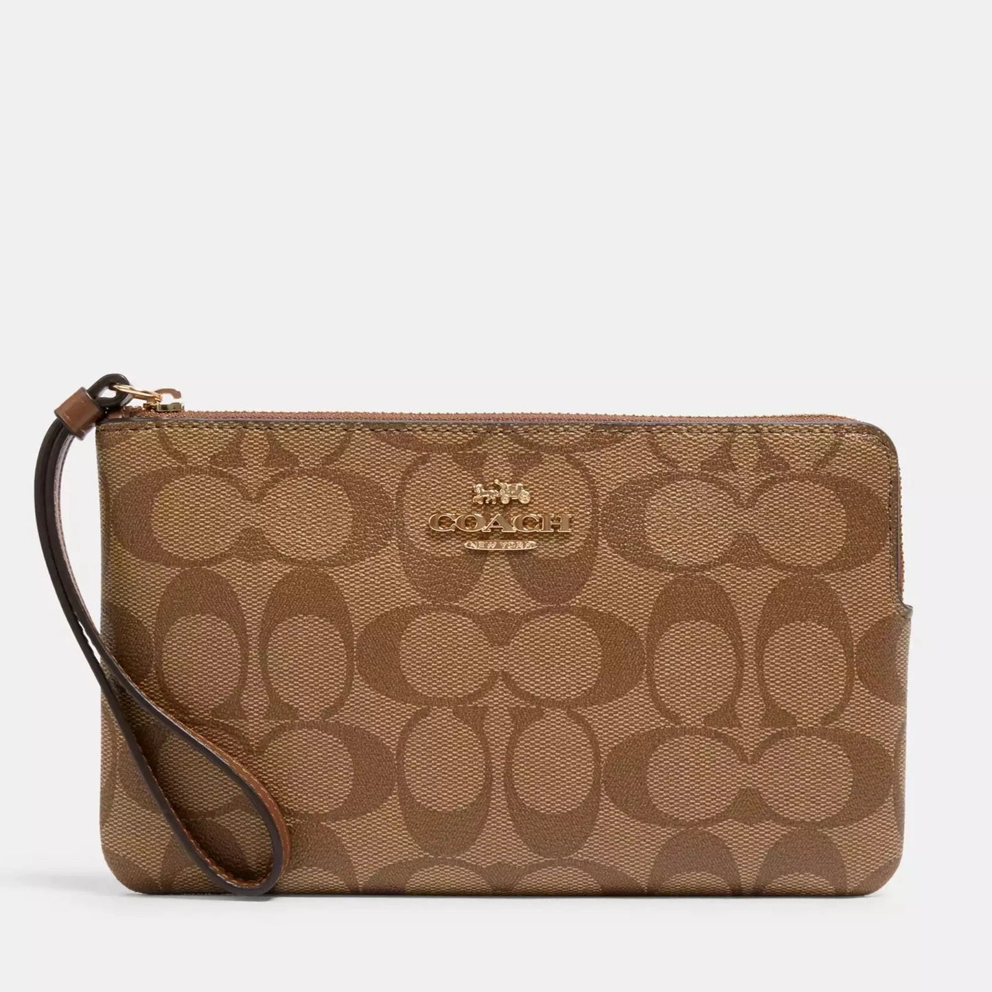 Coach Large Corner Zip Wristlet In Signature Canvas - Khaki